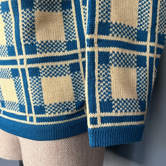 1950s Vintage Hand Knit Wool Sweater | Unisex Medium | Plaid Geometric 1950s - Picture 5 of 6